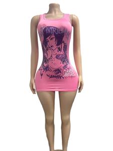 Nuovo Abito Estivo da Donna con Stampa e Borchie, Vestito Sexy Senza Maniche, <span class=keywords><strong>Mini</strong></span> Abito Aderente, Outfit Streetwear - Product Image 2