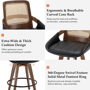 Tabouret de <span class=keywords><strong>bar</strong></span> ensemble de <span class=keywords><strong>4</strong></span> <span class=keywords><strong>chaises</strong></span> de <span class=keywords><strong>bar</strong></span> industrielles modernes cadre en bois tissé rotin canne dossier haut tabourets chaise de <span class=keywords><strong>bar</strong></span> pour cuisine maison - Product Image 3