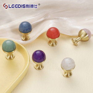 Leedis French Style Colored Crystal <b>Cabinet</b> Knobs Brass Round Single Hole Drawer Handle For Furniture - Product Image 1