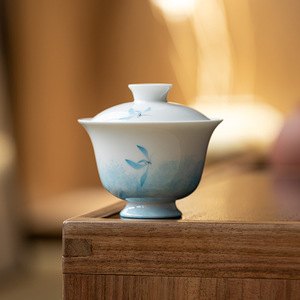 Hand Painted Phalaenopsis Orchid Gaiwan <b>Teacup</b> With Lid Ceramic Tea Set Heat Resistant For Household Brewing - Product Image 5