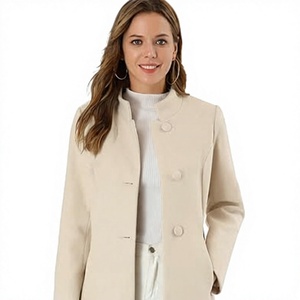 Gabardina Ligera Ecológica de Cuello Alto Beige para Mujer, Manga Larga, Cierre de Botón, Tejido de Poliéster, Ropa de Invierno - Product Image 1