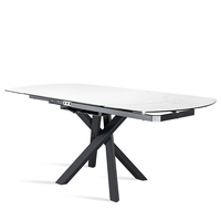 Table à manger ovale extensible de style nordique en dalles de roche de haute qualité pour 4 à 6 personnes, idéale pour la maison, le restaurant ou l'appartement