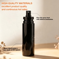 Envases Verticales Cilíndricos de PET Negro Brillante con Pulverizador y Tapa Hermética para Bruma Facial, Servicio de Diseño Personalizado para Cosméticos