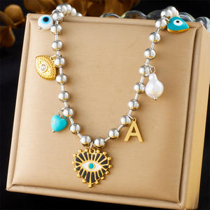 Moda Trendy kalp tatlı serin Ins tarzı çapraz aşk yay damla yağ gözler kolye paslanmaz çelik bambu zincir kolye kolye - Product Image 6