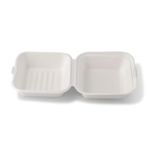 Boîtes d'emballage pour hamburgers en canne à sucre blanches, biodégradables, écologiques et adaptées aux aliments, 15x15cmx8cm, pour usage quotidien - Product Image 3