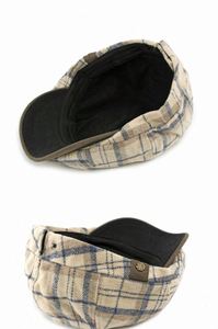 Winter Warm <b>Hat</b> Men's Women's Octagonal Cap British Vintage Striped Plaid Newsboy <b>Hat</b> with Fleece Lining - Product Image 5