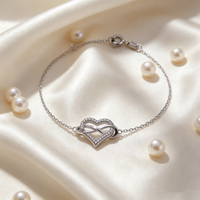 Bracelet chaîne et maillons en argent sterling 925 plaqué platine, design cœur en zircon, pour femme - Cadeau idéal pour les occasions festives
