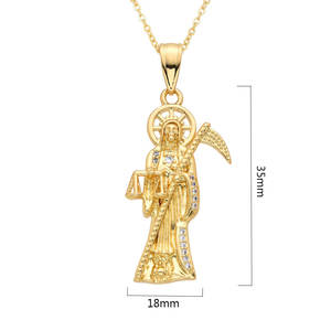QIKU Punk mietitore ciondolo falce placcato oro rame zircone collana con teschio di morte Christian lusso gioielli di Halloween donne uomini - Product Image 4