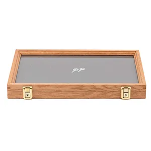 Tomy — vitrine en bois 2 "x 12" x 18 ", étui de rangement en bois avec lames de verre, couteaux, pierres minéraux broches, collection