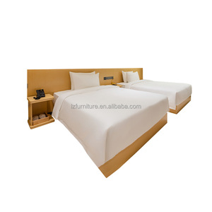 Commercial Hotel Furniture 3 Star Hotel Room Set King Size Platform Bed Frame With Upholstered <b>Headboard</b> & Wood Nightstand - Product Image 2