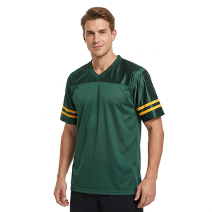 Camiseta de fútbol americano verde con cuello en V para hombre, manga corta, malla transpirable, poliéster, ropa deportiva, corte regular, para todas las estaciones - Product Image 1