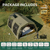 Tente gonflable Coody 17.2 Familia Pro Air - Vert armée, tissu en coton imperméable, tente de camping de luxe grande et pliable, directement de l'usine