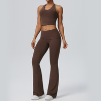 Ensemble de yoga deux pièces pour femme, style européen et américain, haut dos nu à licou et pantalon long évasé, séchage rapide, pour fitness, gym, course et sport