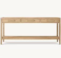 Console à 3 tiroirs en bois massif de chêne naturel, style rétro américain, faite à la main, écologique, durable, design français, meuble d'entrée pour la maison
