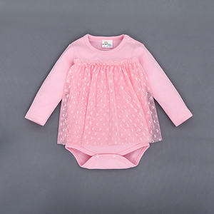 ร้านค้าออนไลน์จีนขายส่งชุดรอมเปอร์ลูกไม้สีพื้นสีขาวชมพูแขนยาวสำหรับเด็กผู้หญิง - Product Image 4