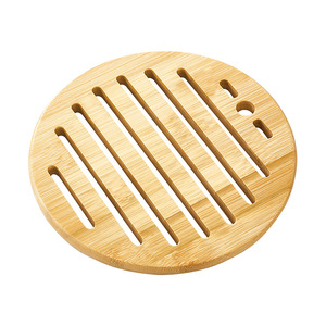 Tapis de table en bambou résistant à la chaleur, dessous de plat rond en bois, tapis isolant de cuisine, couleur unie - Product Image 1