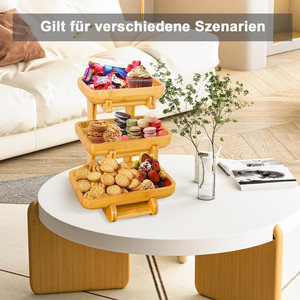 Support de sol rectangulaire <span class=keywords><strong>à</strong></span> 3 niveaux pour fruits et collations, en bambou, avec paniers <span class=keywords><strong>à</strong></span> fruits vides et bols recyclables - Product Image 3