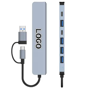 Tipe C Hub 7 in 1 splitter usb data usb3.0 hub adapter stasiun Dok Tipe c 2.0 hub Data Tipe c untuk komputer Laptop