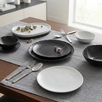 Ensemble d'assiettes à dîner en céramique et porcelaine noires irrégulières ST, 8 pouces, vaisselle artistique, fournitures hôtelières, salle de banquet, usage intensif