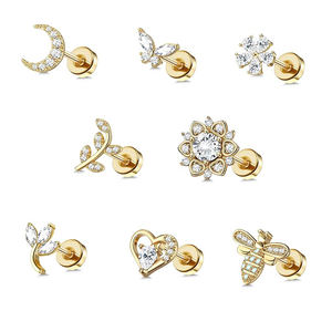 Boucles d'Oreilles Cartilage en Acier Inoxydable pour Femmes et Hommes à Dos Plat Tragus Lune Cœur Abeille Papillon Boucles d'Oreilles <span class=keywords><strong>Helix</strong></span> Piercing Bijoux - Product Image 1