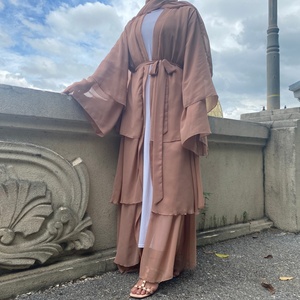 1896# Hot Sale Design Breathable Three Layers Chiffon Simplicity Cardigan Abayas Dubai <b>9</b> Colors Available No Include Hijab - Product Image 5