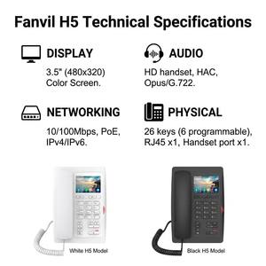 Téléphone IP Wi-Fi H5W pour hôtel, écran couleur 3,5 pouces, vidéo H.264, chargement USB, 6 touches de numérotation rapide, PoE, SIP, <span class=keywords><strong>VoIP</strong></span>, téléphone de bureau pour l'hôtellerie - Product Image 4