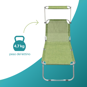Sdraio Pieghevole con Parasole 180x55x90 Cm, Struttura in Metallo, Sedia Relax da Esterno - Product Image 5