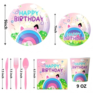 Ensemble de vaisselle arc-en-ciel <span class=keywords><strong>pour</strong></span> fête des oreilles de chat Assiettes jetables mignonnes avec empreinte - Product Image 3