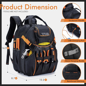 Mochila de Herramientas para Electricista de Alta Resistencia con Cierre de Cremallera para Electricistas, Técnicos de Reparación, Trabajo Industrial y de Construcción - Product Image 3