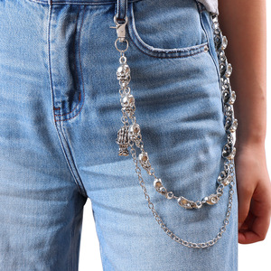 Chaîne de pantalon à double rangée avec crânes et têtes de démons, en argent tibétain, style Hip Hop, pour usage quotidien - Product Image 1
