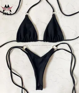 2023 young beach sexy mini micro bikini girls black string seamless bikini swimsuits