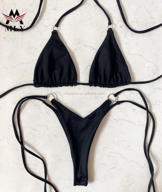 2023 Young Beach Sexy Mini Micro Bikini Girls Black String Seamless Bikini Swimsuits