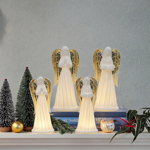 Decoración navideña moderna, luz LED, Ángeles blancos, adornos, regalo de cerámica, artesanías de resina - Product Image 1