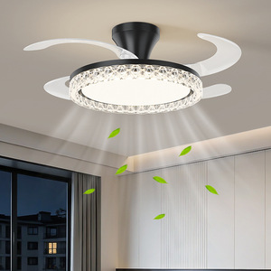 <b>Led</b> <b>Ceiling</b> Fan <b>Light</b> With <b>Crystal</b> Ring Remote Control Dimmable For Living Room Bedroom Modern Design 50cm Diameter - Product Image 2