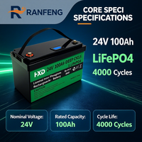 Baterai RANFENG LiFePO4 untuk Peralatan Listrik 24V 100Ah 4000 Siklus Konfigurasi 4 Sel -20C hingga 65C Suhu Operasi 0.8kg