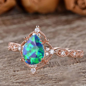 ナチュラルオパールストーンソリティアリングエンゲージメントウェディングオーストラリアホワイト18Kミニマリストイエローソリッドゴールドオパールバンドリング女性用 - Product Image 2