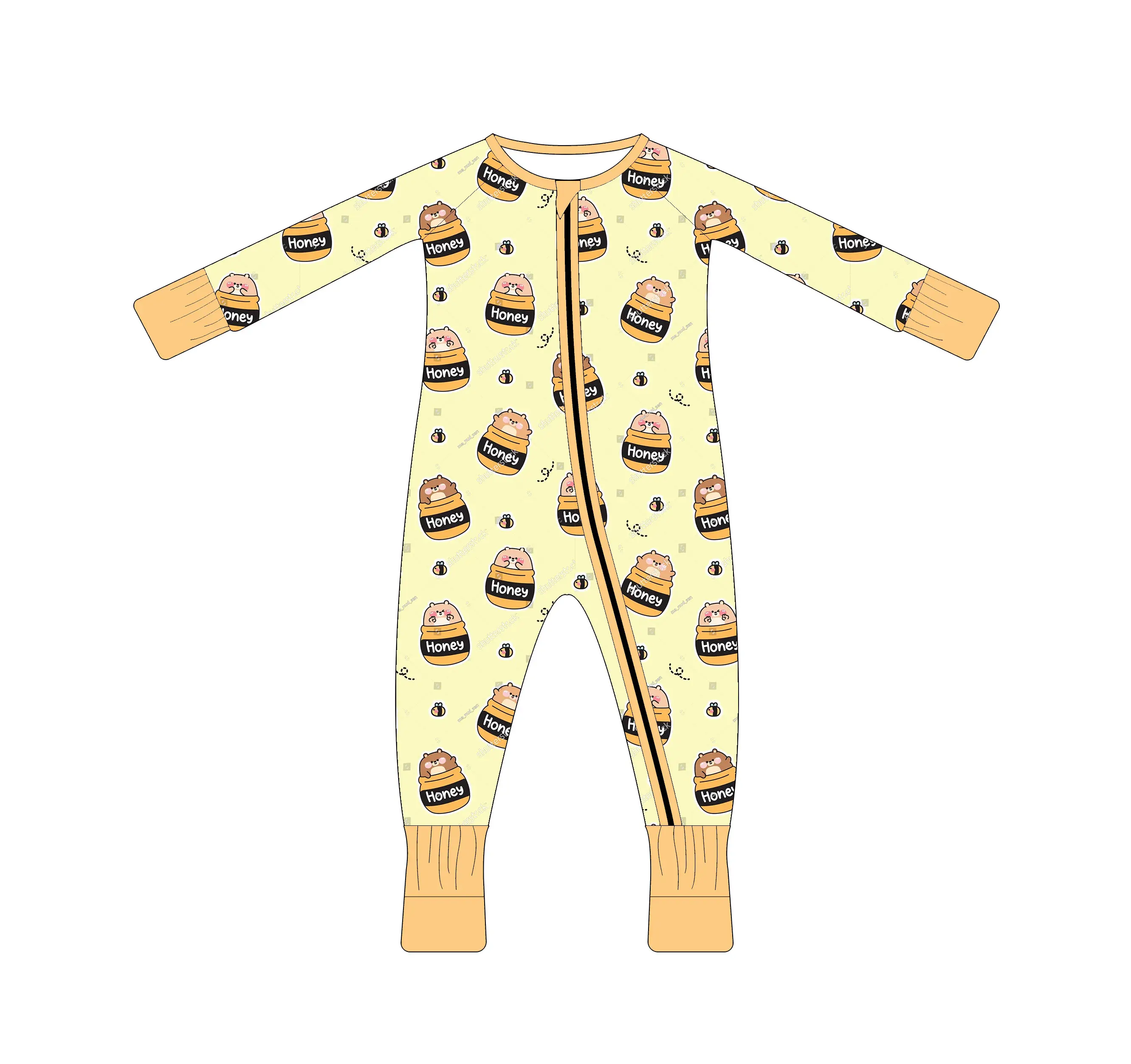 Honey Bear imprimé bambou coton double zippy vêtements pour bébés vêtements pour bébés