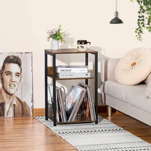 JH-Mech Record Player Stand 3 Tier Multifunctional Home Retro Style Powder-Coated Metal Vinyl Record Storage