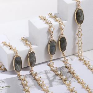 Pulsera de cristal natural con incrustaciones de perlas chapadas en oro para mujer, joyería 2022 - Product Image 5