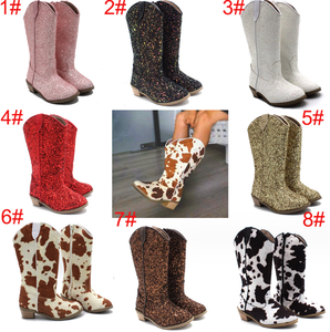 Bottes de cowboy et cowgirl en cuir à talon en bois en gros, chaussures à paillettes pour enfants en gros pour filles - Product Image 2