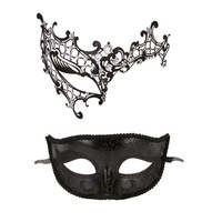 Masque Vénitien en Métal et Plastique avec Strass, Ensemble de Masques Noirs pour les Yeux, Réutilisable et Respirant pour Soirées, Halloween, Carnaval