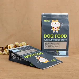 Factory price custom printed flat bottom eight side seal stand up pet dog food packaging bag