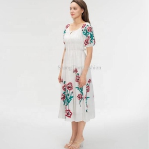 เดรสผ้าฝ้ายคอโอ แขนสั้น แต่งระบาย เอวสูง ปักลายดอกไม้หวานๆ สไตล์ใหม่ สำหรับฤดูร้อน ผู้หญิง - Product Image 5