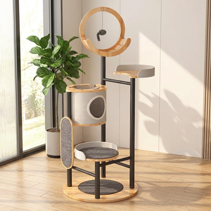 Grande tour pour chat en bois massif, style architectural, mobilier contemporain multi-étages pour l'escalade des chats - Product Image 1