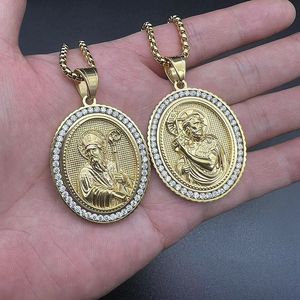 Yunnique Stainless Steel Gold Plated Zircon Geometric Pave Setting Jesus Saint Pendant Necklace Chain for Men Women Gift Fashion - Product Image 4