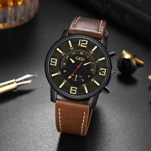 Simple business men's watch premium genuine leather <b>waterproof</b> quartz <b>wristwatch</b> - Product Image 1