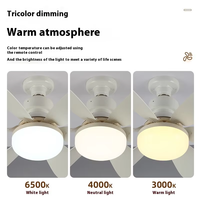 Ventilateur de plafond moderne de 20,5 pouces avec lumière, base E27, 3 vitesses, ampoule à 3 couleurs à intensité variable, corps en ABS, télécommande