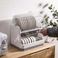 Égouttoir à vaisselle à 2 niveaux, boîte de rangement, support pour ustensiles de cuisine, couverts, assiettes, tasses, boîte de séchage avec couvercle