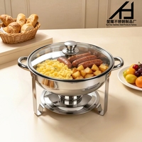 Matériel hôtelier : Réchaud de buffet rond en acier inoxydable 4,5 L, couleur argent, avec couvercle en verre, pour la restauration