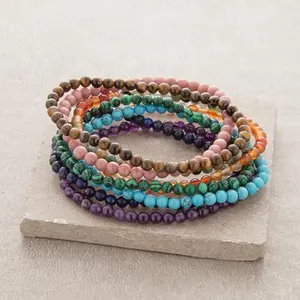 MoyaMiya handmade jewelry 4mm natural stone energy elastic bracelets pulseras men women unisex